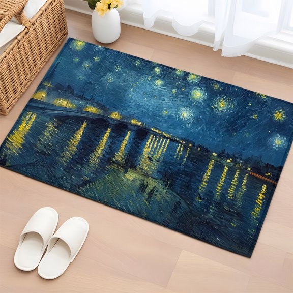 Area Rug 2x3ft Starry Sky River Floor Entryway Rugs Indoor Floor Area Mat Carpets Doormat Entrance Mat for Entry Living Room Dining Room Kitchen, Star Moon Sunlight Impressionist Sofa Throw Carpet