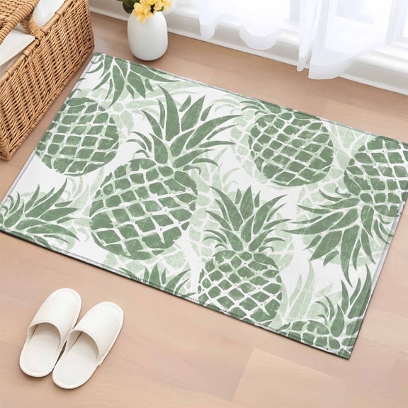 Area Rug 2x3ft, Summer Abstract Sage Green Pineapple Washable Rugs for Living Room Bedroom, Vintage Foliage Soft Non-slip Area Rugs Rectangle Floor Carpet for Dining Room
