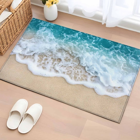 Area Rug 2x3ft, Summer Beach Teal Ocean Wave Washable Rugs for Living Room Bedroom, Nautical Seaside Water Ripple Soft Non-slip Area Rugs Rectangle Floor Carpet for Dining Room