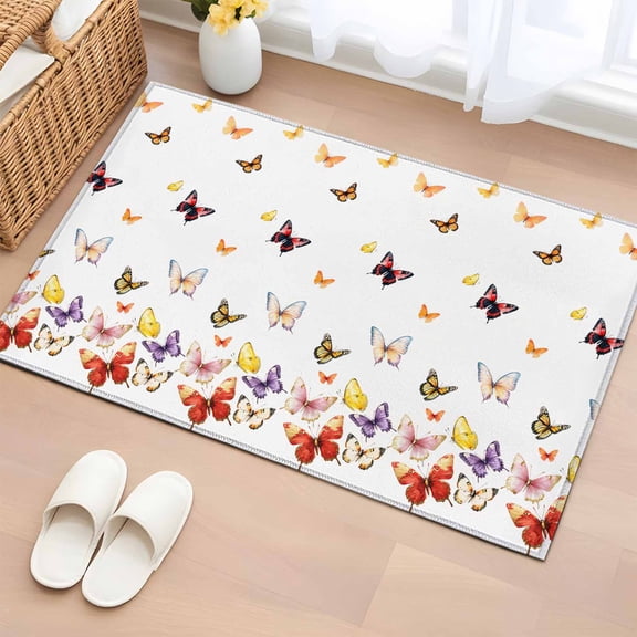 Area Rug 2x3ft Summer Colorful Butterfly Area Rugs Washable Low Pile Floor Carpet for Bedroom, Vintage Rustic Ombre Bug Non Slip Soft Rugs for Living Room Entryway Dining Room