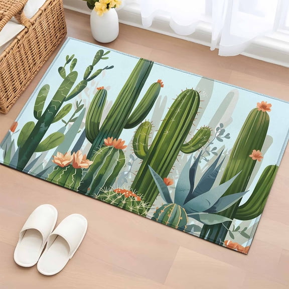 Area Rug 2x3ft, Summer Green Cactus Succulent Flower Washable Rugs for Living Room Bedroom, Tropical Plant Soft Non-slip Area Rugs Rectangle Floor Carpet for Dining Room
