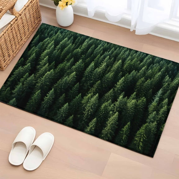 Area Rug 2x3ft Summer Green Tree Natural Forest Area Rugs Washable Low Pile Floor Carpet for Bedroom, Seamless Botanical Pine Trees Non Slip Soft Rugs for Living Room Entryway Dining Room
