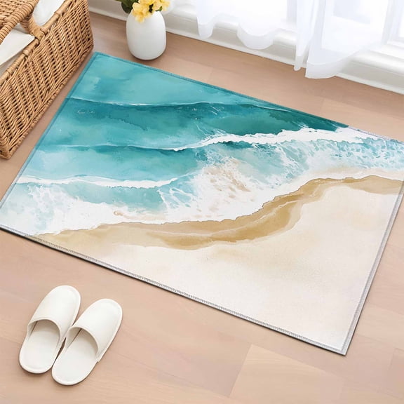 Area Rug 2x3ft Summer Nautical Beach Seaside Area Rugs Washable Low Pile Floor Carpet for Bedroom, Abstract Coastal Ocean Theme Non Slip Soft Rugs for Living Room Entryway Dining Room