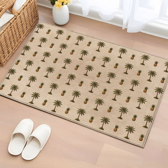 Area Rug 2x3ft Summer Pineapple Palm Tree Area Rugs Washable Low Pile Floor Carpet for Bedroom, Vintage Tropical Plant Seamless Non Slip Soft Rugs for Living Room Entryway Dining Room