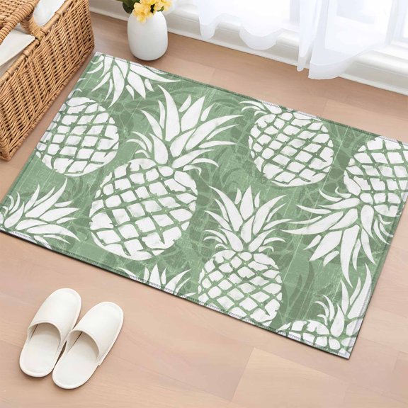 Area Rug 2x3ft Summer Pineapple Sage Green Area Rugs Washable Low Pile Floor Carpet for Bedroom, Farm Fruit Harvest Non Slip Soft Rugs for Living Room Entryway Dining Room
