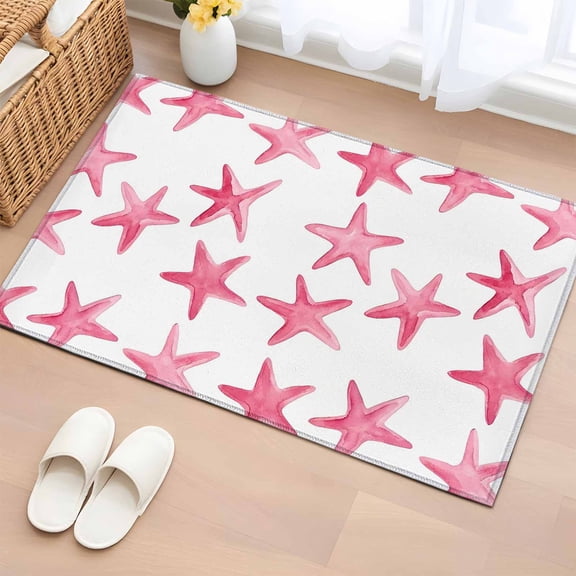 Area Rug 2x3ft Summer Pink Ocean Starfish Area Rugs Washable Low Pile Floor Carpet for Bedroom, Coastal Marine Life Seamless Non Slip Soft Rugs for Living Room Entryway Dining Room