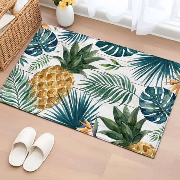 Area Rug 2x3ft Summer Tropical Pineapple Area Rugs Washable Low Pile Floor Carpet for Bedroom, Vintage Wooden Plank Non Slip Soft Rugs for Living Room Entryway Dining Room