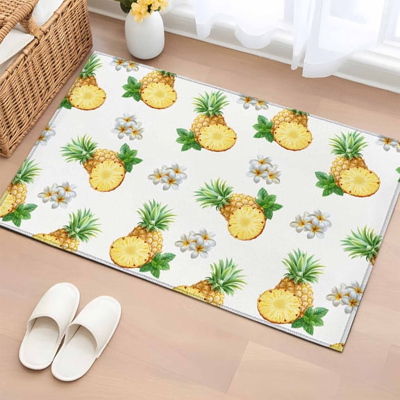 Area Rug 2x3ft Summer Watercolor Pineapple Area Rugs Washable Low Pile Floor Carpet for Bedroom, Seamless Fruit Flower Art Non Slip Soft Rugs for Living Room Entryway Dining Room