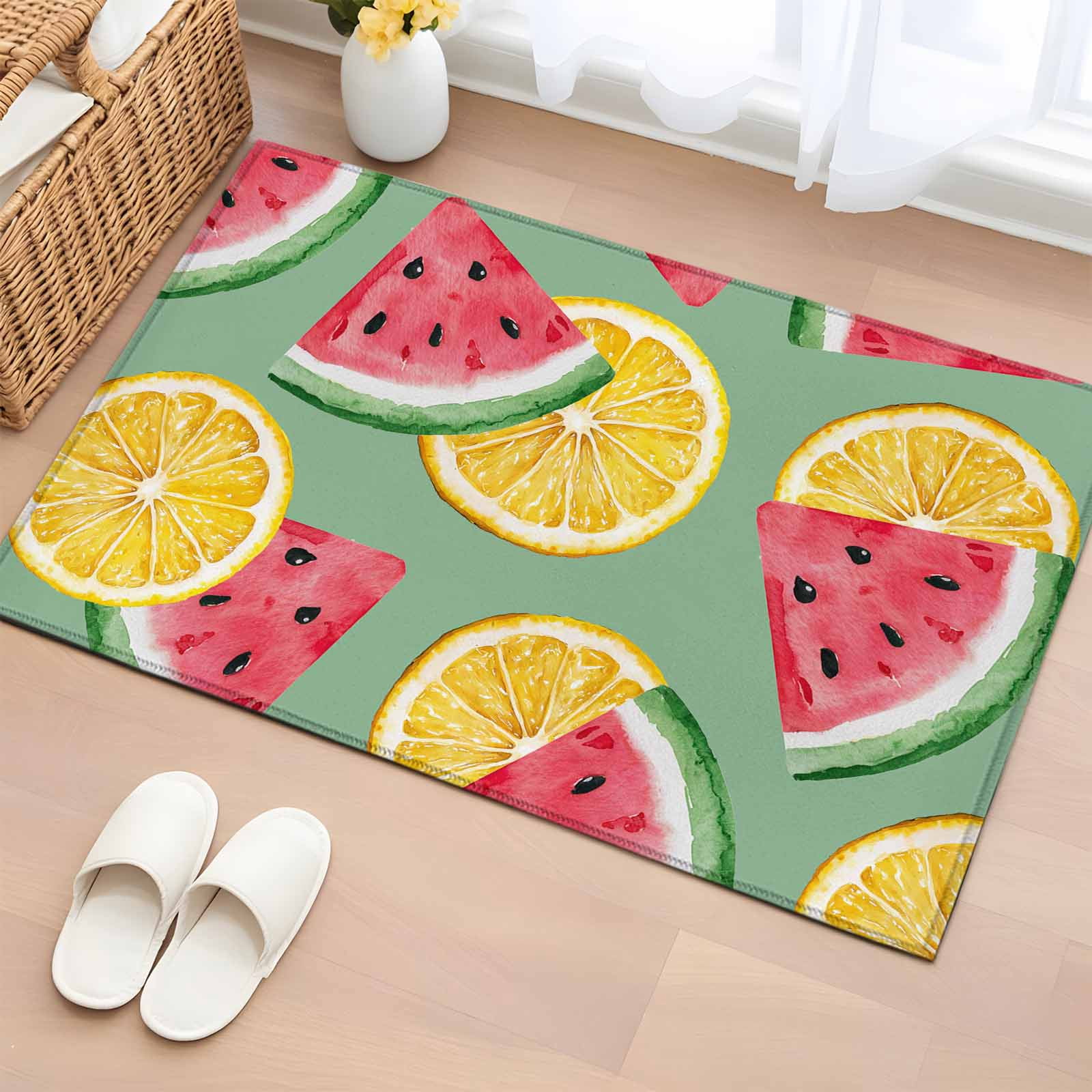 Area Rug 2x3ft, Summer Watermelon Lemon on Green Washable Rugs for ...