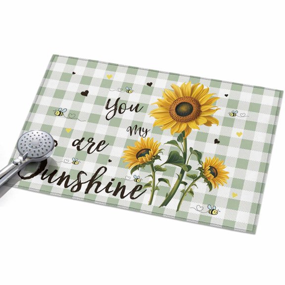 Area Rug 2x3ft Sunflower Leaves Washable Area Rugs for Living Room Spring Floral Green Plaid Non Slip Floor Carpet Mat for Kitchen Entryway Bathroom Office Home Decor