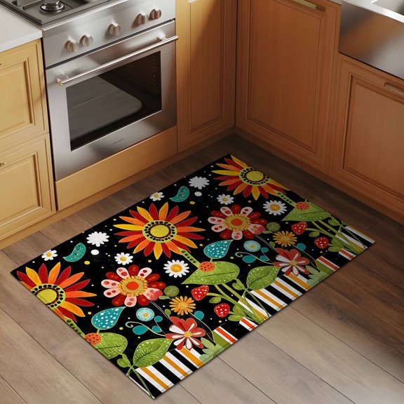 Area Rug 2x3ft Sunflower Washable Area Rugs for Living Room Abstract Flowers Non-Slip Kitchen Mats Soft Carpet for Entryway, Bathroom, Office, and Home Decor