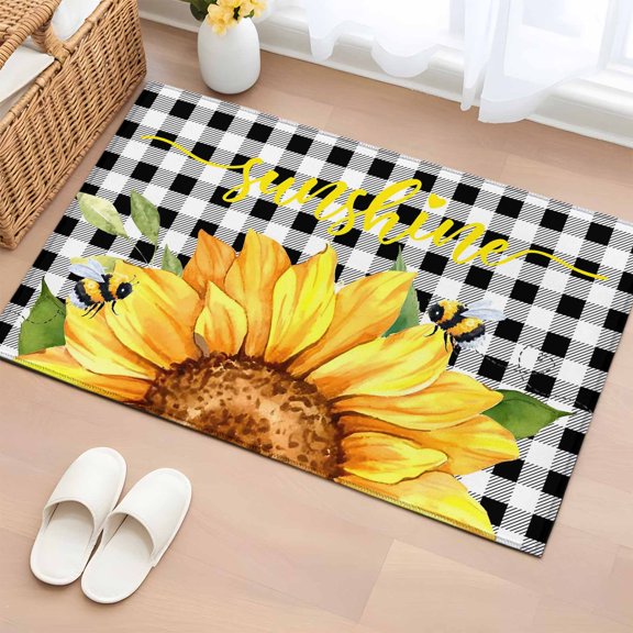Area Rug 2x3ft Sunshine Sunflower Carpets Indoor Floor Area Mat Doormat Entrance Mat Rugs for Entry Living Room Dining Room Kitchen Bedroom, Bee Black Buffalo Plaid Sofa Throw Carpet