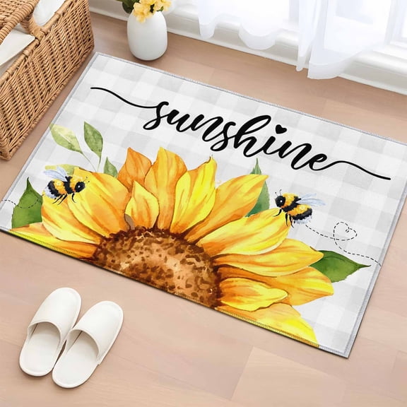 Area Rug 2x3ft Sunshine Sunflower Carpets Indoor Floor Area Mat Doormat Entrance Mat Rugs for Entry Living Room Dining Room Kitchen Bedroom, Bee Grey Buffalo Plaid Sofa Throw Carpet
