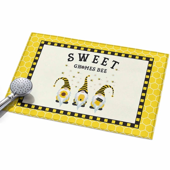 Area Rug 2x3ft Sweet Gnomes Bee Washable Area Rugs for Living Room Daisy Flower Bee Honeycomb Cute Non Slip Floor Carpet Mat for Kitchen Entryway Bathroom Office Home Decor