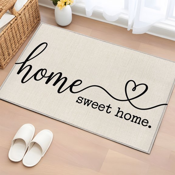 Area Rug 2x3ft Sweet Home Quote Retro Linen Area Rugs Washable Low Pile Floor Carpet for Bedroom, Modern Minimalist Style Non Slip Soft Rugs for Living Room Entryway Dining Room