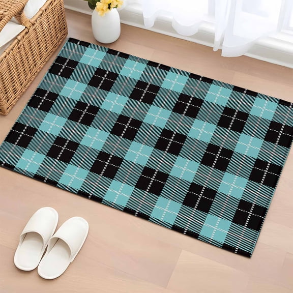 Area Rug 2x3ft, Tartan Plaid Buffalo Grid Pattern Washable Rugs for Living Room Bedroom, Teal and Black Soft Non-slip Area Rugs Rectangle Floor Carpet for Dining Room
