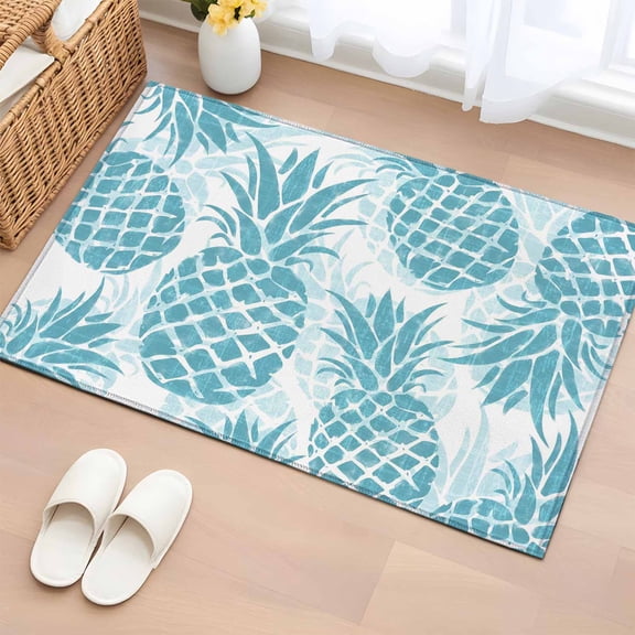 Area Rug 2x3ft Teal Blue Pineapple Carpets Indoor Floor Area Mat Doormat Entrance Mat Rugs for Entry Living Room Dining Room Kitchen Bedroom, Summer Tropical Fruit Leaves Sofa Throw Carpet