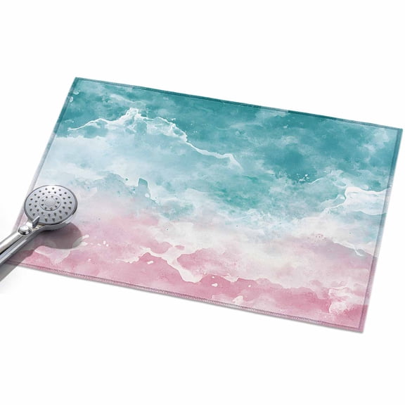 Area Rug 2x3ft Teal Pink Ocean Waves Washable Area Rugs for Living Room Abstract Art Non Slip Floor Carpet Mat for Kitchen Entryway Bathroom Office Home Decor