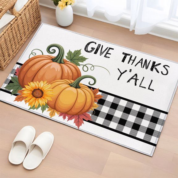 Area Rug 2x3ft, Thanksgiving Fall Yall Pumpkin Washable Rugs for Living Room Bedroom, Black White Orange Soft Non-slip Area Rugs Rectangle Floor Carpet for Dining Room