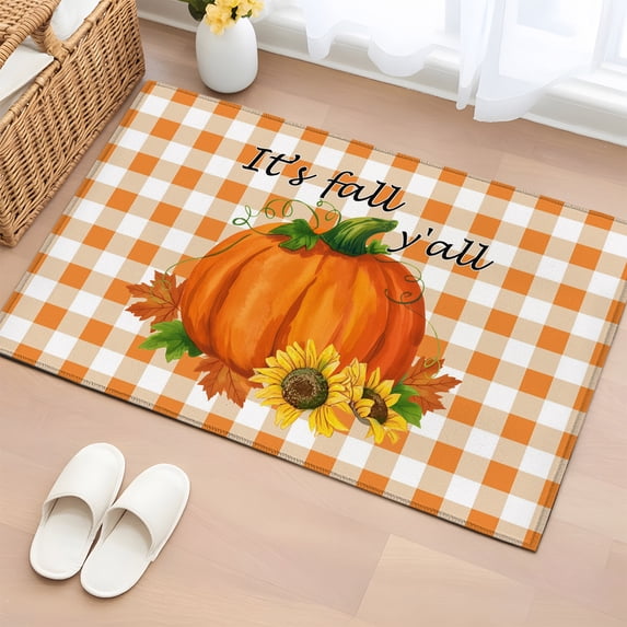 Area Rug 2x3ft, Thanksgiving Orange Plaid Washable Rugs for Living Room ...