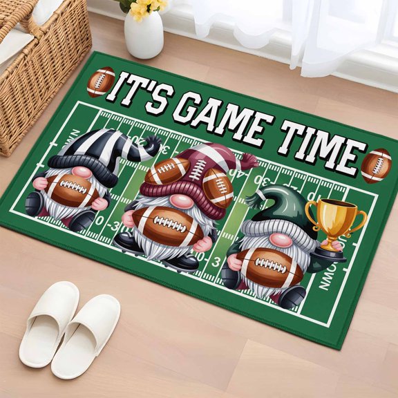 Area Rug 2x3ft, Thanksgiving Sport Rugby Gnomes Washable Rugs for Living Room Bedroom, It's Game Time Words Soft Non-slip Area Rugs Rectangle Floor Carpet for Dining Room