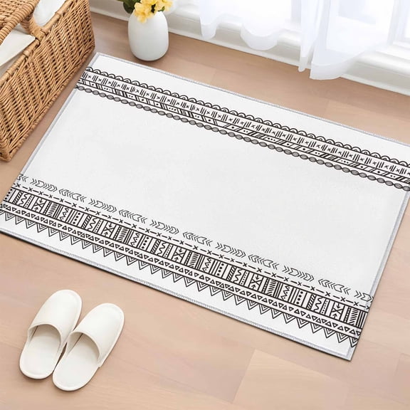 Area Rug 2x3ft Tribe Ethnic Classic Black Area Rugs Washable Low Pile Floor Carpet for Bedroom, Boho Geometric Art Non Slip Soft Rugs for Living Room Entryway Dining Room