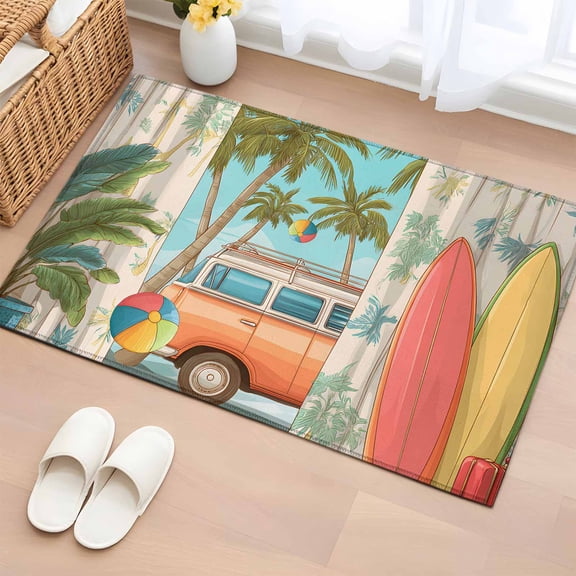 Area Rug 2x3ft, Tropical Beach Vacation Surfboard Washable Rugs for Living Room Bedroom, Coconut Tree Camper Van Soft Non-slip Area Rugs Rectangle Floor Carpet for Dining Room