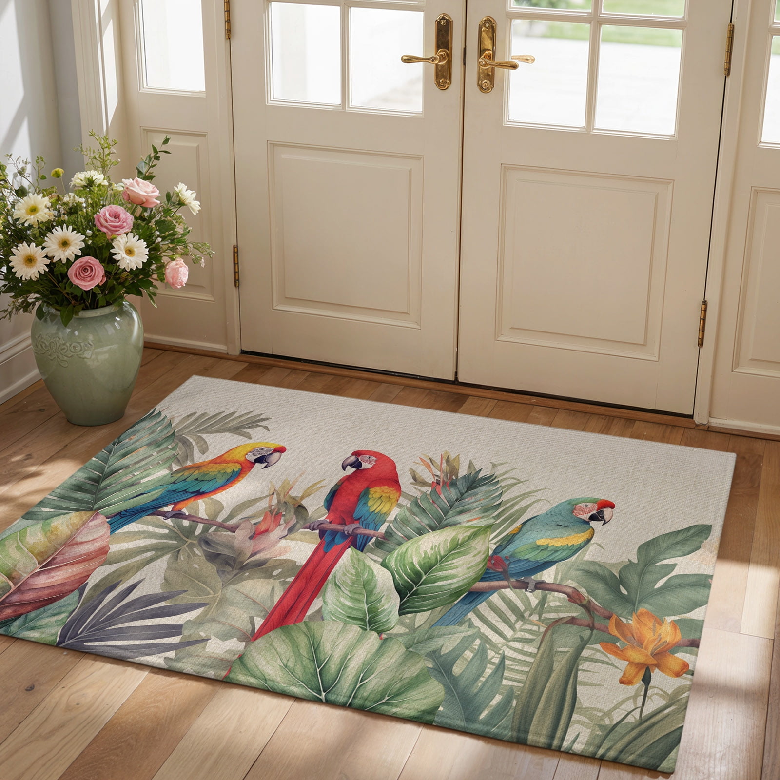 Rat Area Rug Area Rug 2x3ft Tropical Birds Parrot on Branch Low Pile Washable Rug ...