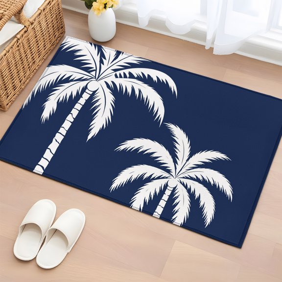 Area Rug 2x3ft Tropical Coconut Tree Area Rugs Washable Low Pile Floor Carpet for Bedroom, Deep Navy Background Non Slip Soft Rugs for Living Room Entryway Dining Room