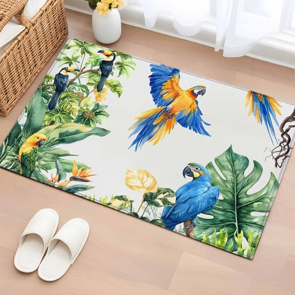 Area Rug 2x3ft, Tropical Plant Banana Leaf Washable Rugs for Living Room Bedroom, Parrot Toucan Soft Non-slip Area Rugs Rectangle Floor Carpet for Dining Room