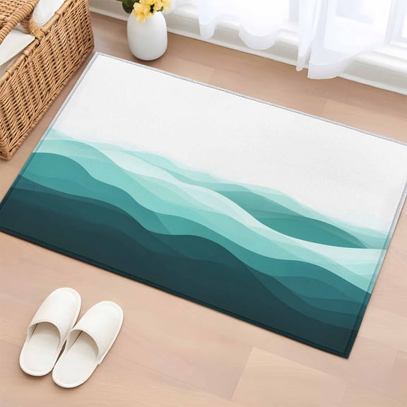 Area Rug 2x3ft Turquoise Waves Carpets Indoor Floor Area Mat Doormat Entrance Mat Rugs for Entry Living Room Dining Room Kitchen Bedroom, Ocean Spray Lines Sofa Throw Carpet
