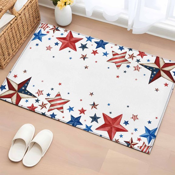 Area Rug 2x3ft, USA Flag Red Blue Star Washable Rugs for Living Room Bedroom, American Independence Day Theme Soft Non-slip Area Rugs Rectangle Floor Carpet for Dining Room