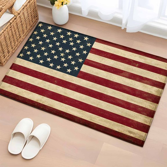 Area Rug 2x3ft USA Flag Stars and Stripes Area Rugs Washable Low Pile Floor Carpet for Bedroom, Independence Day Patriotic Non Slip Soft Rugs for Living Room Entryway Dining Room