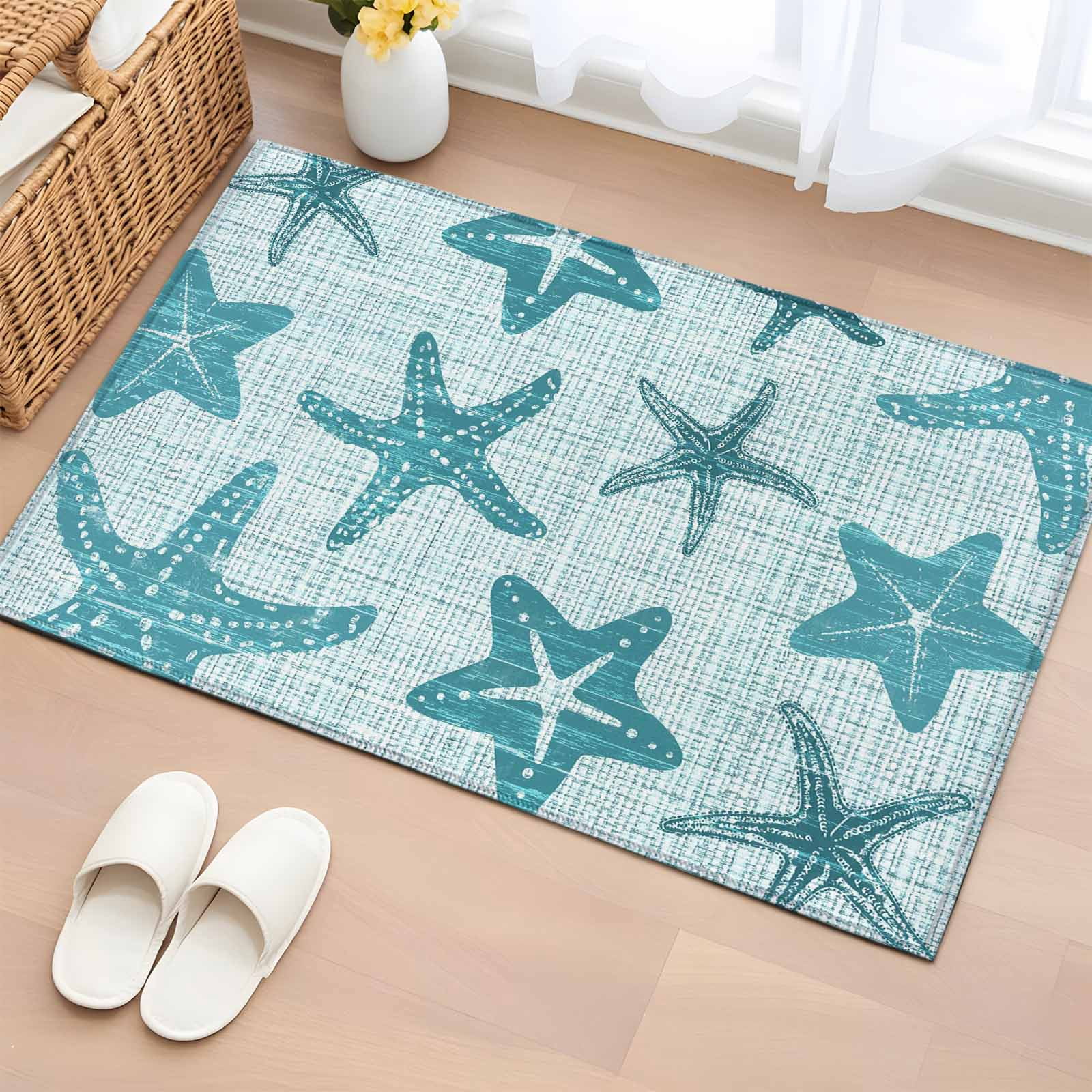 Ocean Theme Rug Area Rug 2x3ft, Underwater Life Marine Starfish Washable Rugs for ...