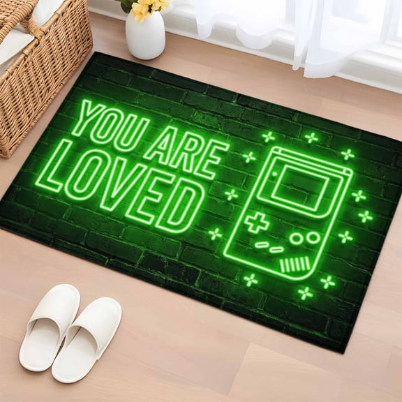 Area Rug 2x3ft Video Game Carpets Indoor Floor Area Mat Doormat Entrance Mat Rugs for Entry Living Room Dining Room Kitchen Bedroom, Green Shiny Gaming Playing Gamer Sofa Throw Carpet