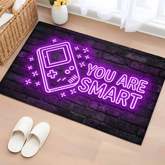 Area Rug 2x3ft Video Game Carpets Indoor Floor Area Mat Doormat Entrance Mat Rugs for Entry Living Room Dining Room Kitchen Bedroom, Purple Shiny Gaming Playing Gamer Sofa Throw Carpet
