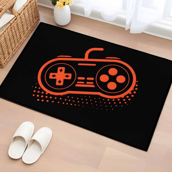 Area Rug 2x3ft Video Games Controller Carpets Indoor Floor Area Mat Doormat Entrance Mat Rugs for Entry Living Room Dining Room Kitchen Bedroom, Black Orange Gaming Console Sofa Throw Carpet