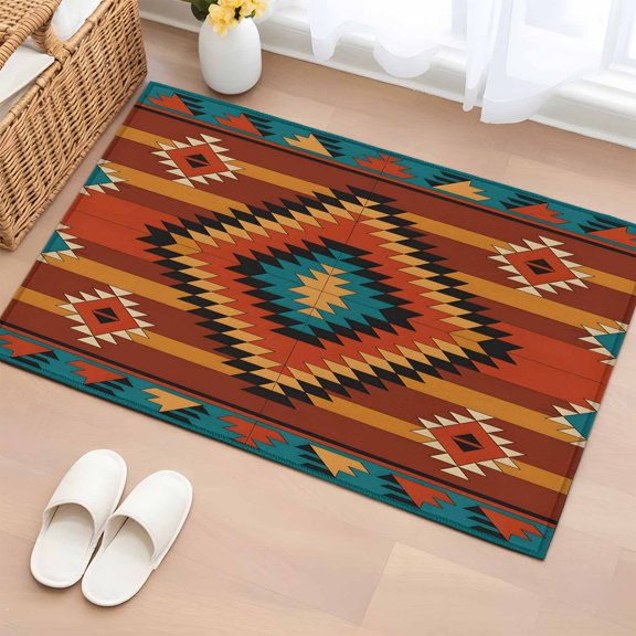 Area Rug 2x3ft Vintage Aztec Tribe Pattern Area Rugs Washable Low Pile Floor Carpet for Bedroom, Abstract Bohemian Art Non Slip Soft Rugs for Living Room Entryway Dining Room