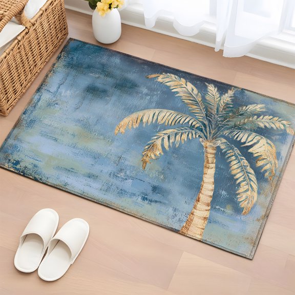 Area Rug 2x3ft Vintage Brown Tropical Palm Area Rugs Washable Low Pile Floor Carpet for Bedroom, Summer Botanical Element Non Slip Soft Rugs for Living Room Entryway Dining Room
