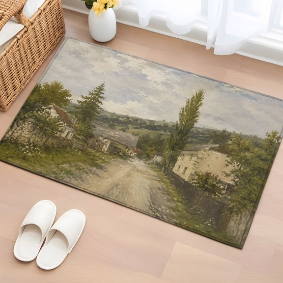 Area Rug 2x3ft Vintage Farmhouse Pine Tree Area Rugs Washable Low Pile Floor Carpet for Bedroom, Countryside Mountain Scenery Non Slip Soft Rugs for Living Room Entryway Dining Room