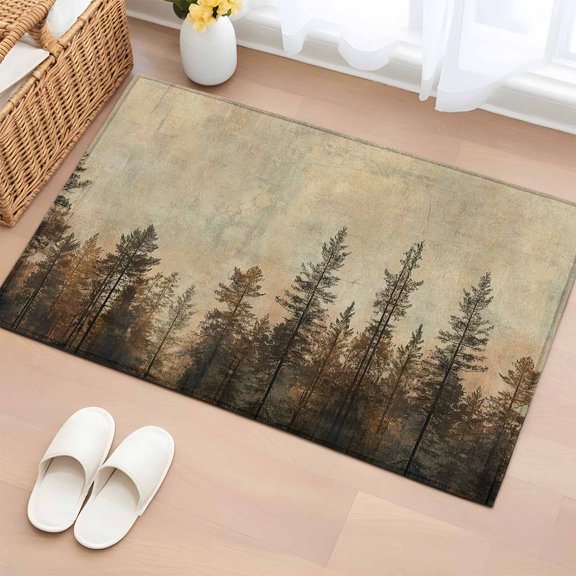 Area Rug 2x3ft Vintage Forest Pine Tree Plant Area Rugs Washable Low Pile Floor Carpet for Bedroom, Retro Natural Wild Scenery Non Slip Soft Rugs for Living Room Entryway Dining Room