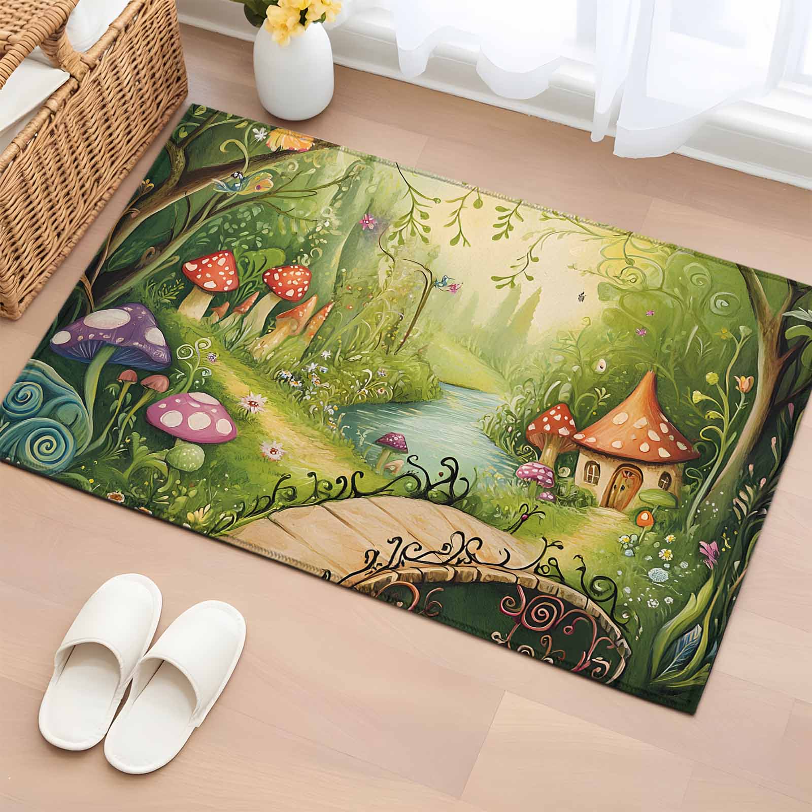 Area Rug 2x3ft, Vintage Mushroom Cottage Forest Washable Rugs for ...