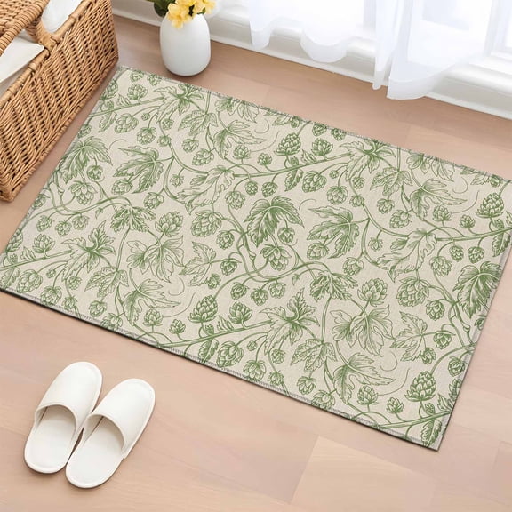 Area Rug 2x3ft Vintage Sage Green Botanical Area Rugs Washable Low Pile Floor Carpet for Bedroom, Ombre Leaves Retro Linen Non Slip Soft Rugs for Living Room Entryway Dining Room