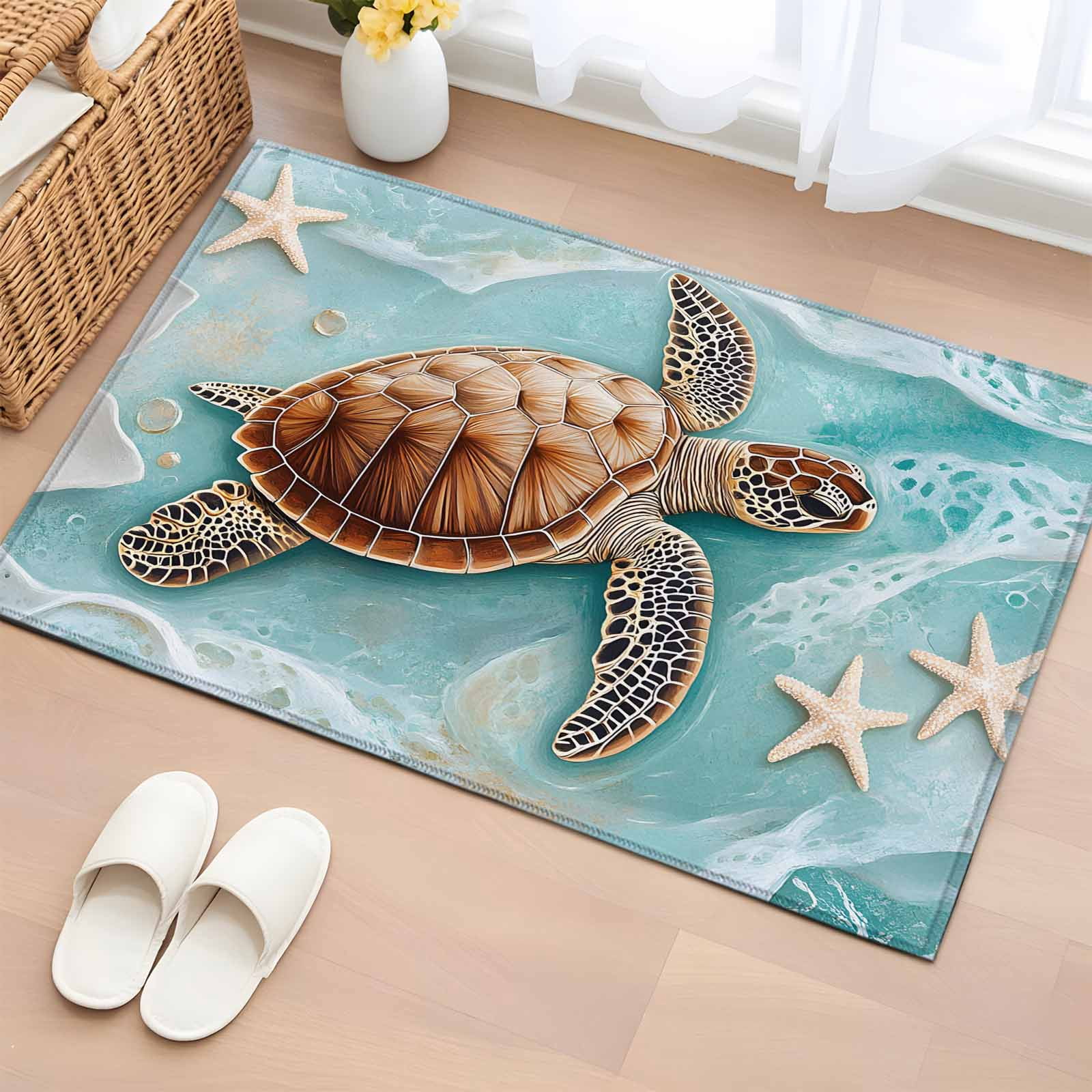 Baby Shell Rug Area Rug 2x3ft, Vintage Seaside Starfish Shell Turtle Washable Rugs for ...