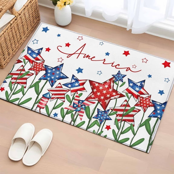Area Rug 2x3ft, Watercolor American Star Washable Rugs for Living Room Bedroom, Independence Day USA Flag Theme Soft Non-slip Area Rugs Rectangle Floor Carpet for Dining Room