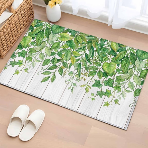 Area Rug 2x3ft, Watercolor Green Leaves Farm Wood Washable Rugs for Living Room Bedroom, Farm Ivy Pothos Plant Soft Non-slip Area Rugs Rectangle Floor Carpet for Dining Room