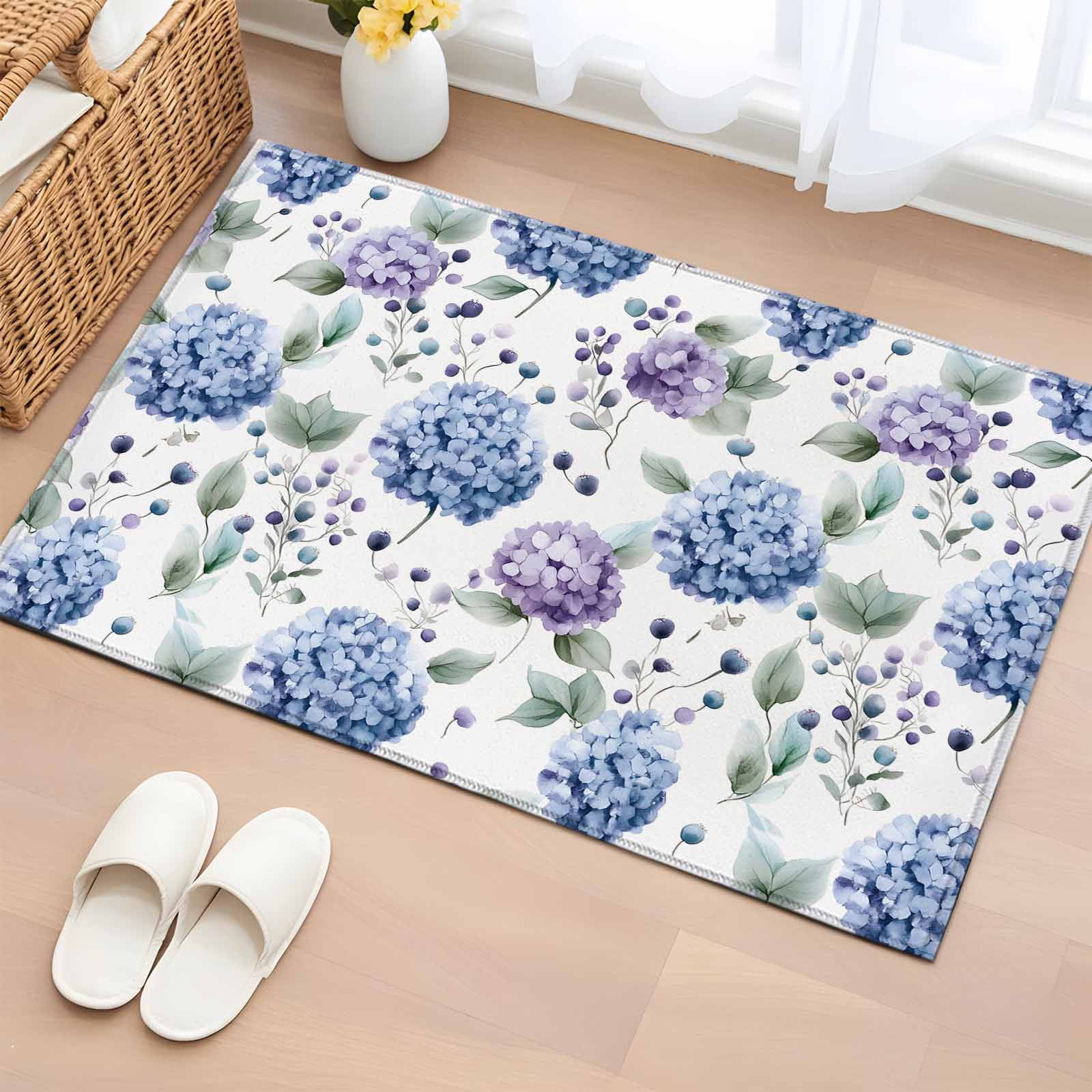 Area Rug 2x3ft, Watercolor Hydrangea Eucalyptus Leaves Washable Rugs ...
