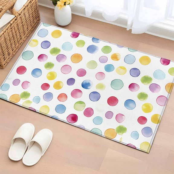 Area Rug 2x3ft Watercolor Polka Dot Seamless Area Rugs Washable Low Pile Floor Carpet for Bedroom, Modern Colorful Geometric Art Non Slip Soft Rugs for Living Room Entryway Dining Room
