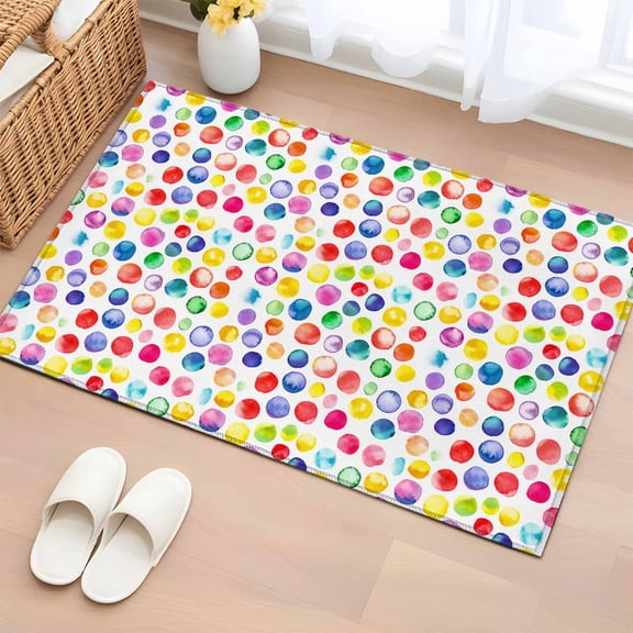 Area Rug 2x3ft Watercolor Rainbow Polka Dots Area Rugs Washable Low Pile Floor Carpet for Bedroom, Colorful Pattern Non Slip Soft Rugs for Living Room Entryway Dining Room