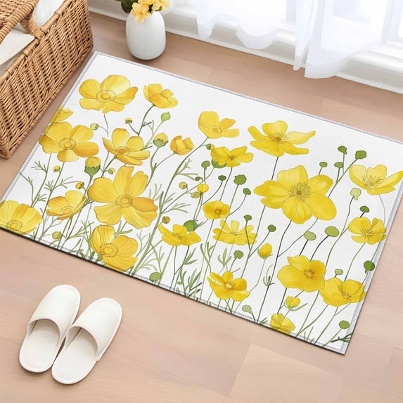 Area Rug 2x3ft Watercolor Yellow Blossom Flower Area Rugs Washable Low ...
